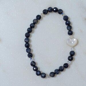 One-of-a-Kind Sapphire Swarovski with mother of pearl heart Crystal Healing